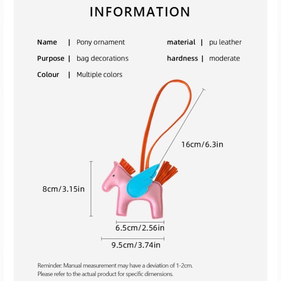 PU Leather Pony Pegasus Horse Bag Charm - Picture 3 of 4